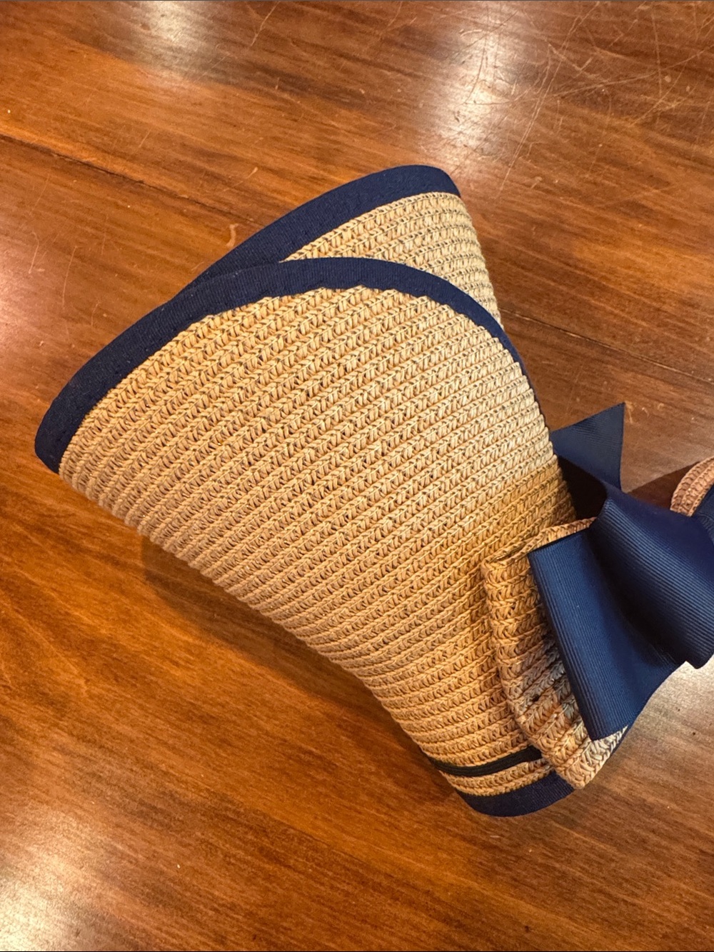 NWT Mud Pie Carlyle Packable Sun Visor Straw Hat Navy Anchor Travel Roll Up NEW - Picture 11 of 13